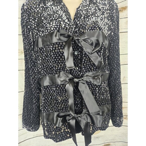 Samuel Dong Velvet Burnout Tie Front Top Womens Large Dot Print Whimsigoth Black - Picture 4 of 9